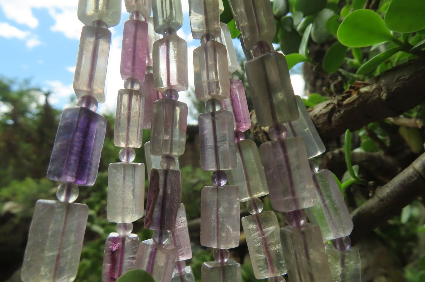 Polished Watermelon Fluorite Beaded Necklace - Sold Per Item - From Namibia - Toprock Gemstones and Minerals 