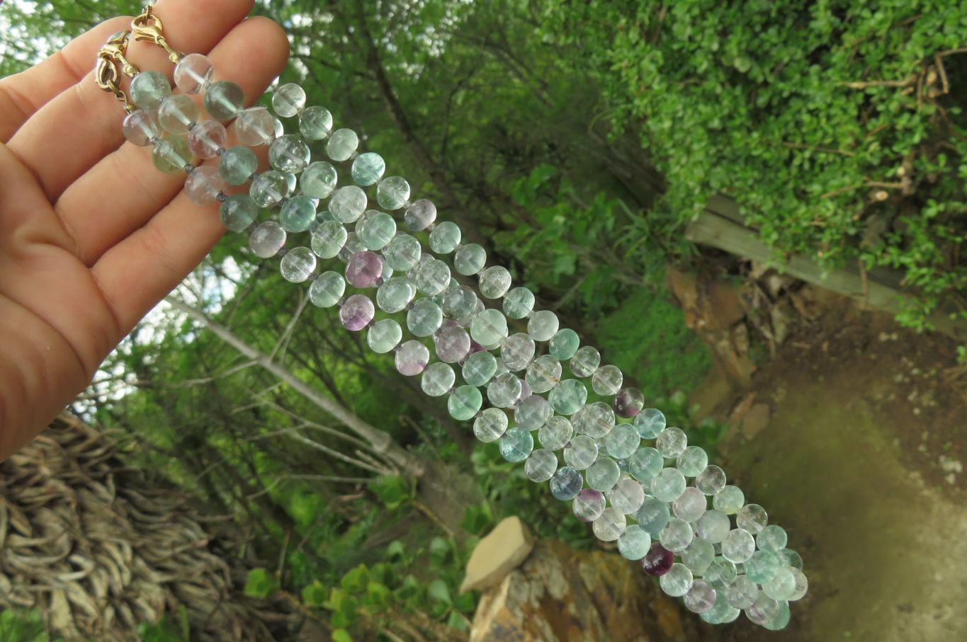 Polished Watermelon Fluorite Beaded Necklace - Sold Per Item - From Namibia - Toprock Gemstones and Minerals 