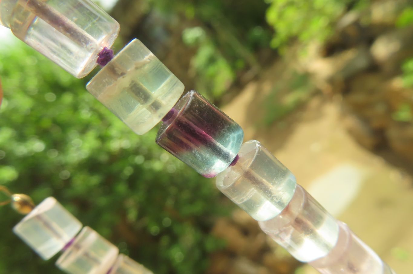 Polished Watermelon Fluorite Cylinder/Barrel Beaded Necklace - sold per item - From Uis, Namibia - Toprock Gemstones and Minerals 