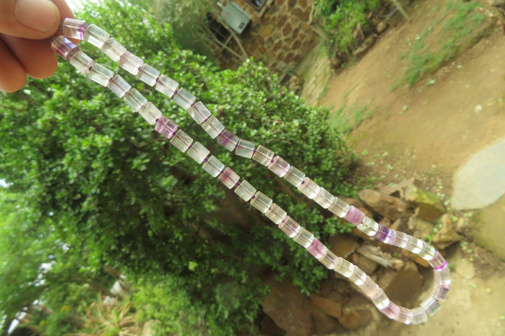 Polished Watermelon Fluorite Cylinder/Barrel Beaded Necklace - sold per item - From Uis, Namibia - Toprock Gemstones and Minerals 
