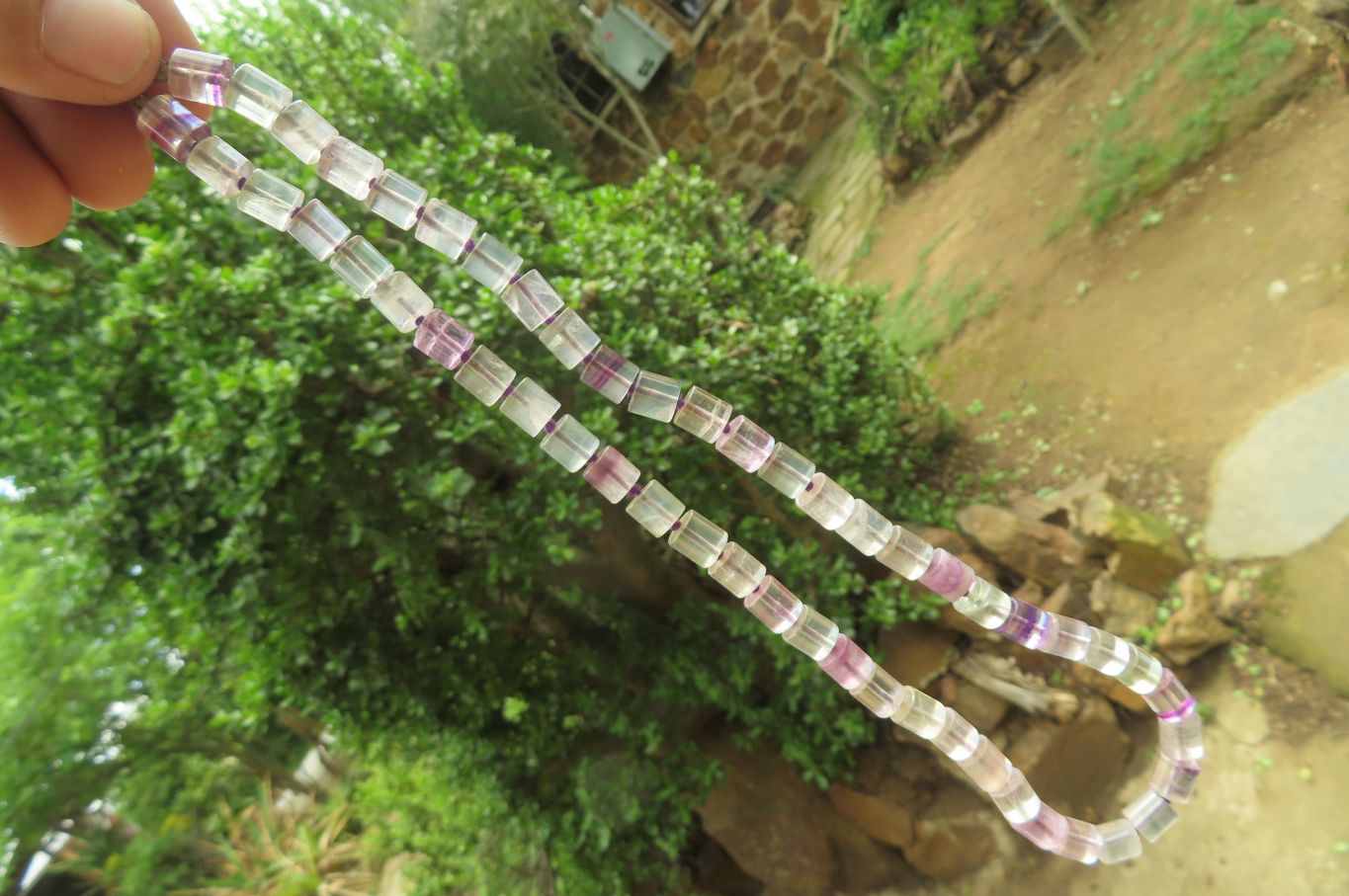 Polished Watermelon Fluorite Cylinder/Barrel Beaded Necklace - sold per item - From Uis, Namibia - Toprock Gemstones and Minerals 