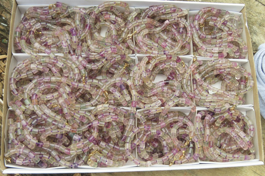 Polished Watermelon Fluorite Cylinder/Barrel Beaded Necklace - sold per item - From Uis, Namibia - Toprock Gemstones and Minerals 