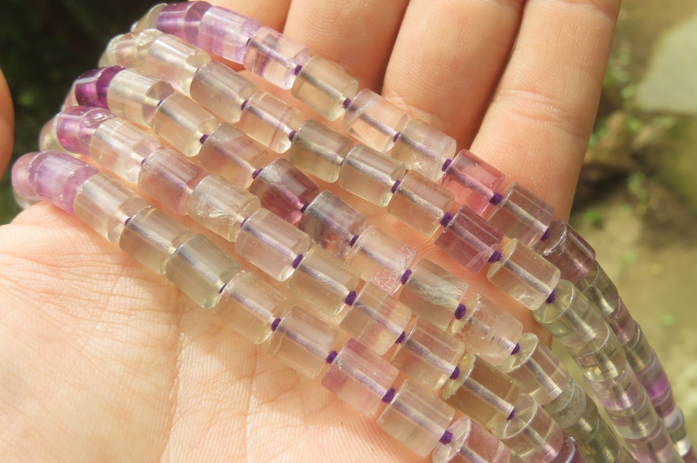 Polished Watermelon Fluorite Cylinder/Barrel Beaded Necklace - sold per item - From Uis, Namibia - Toprock Gemstones and Minerals 