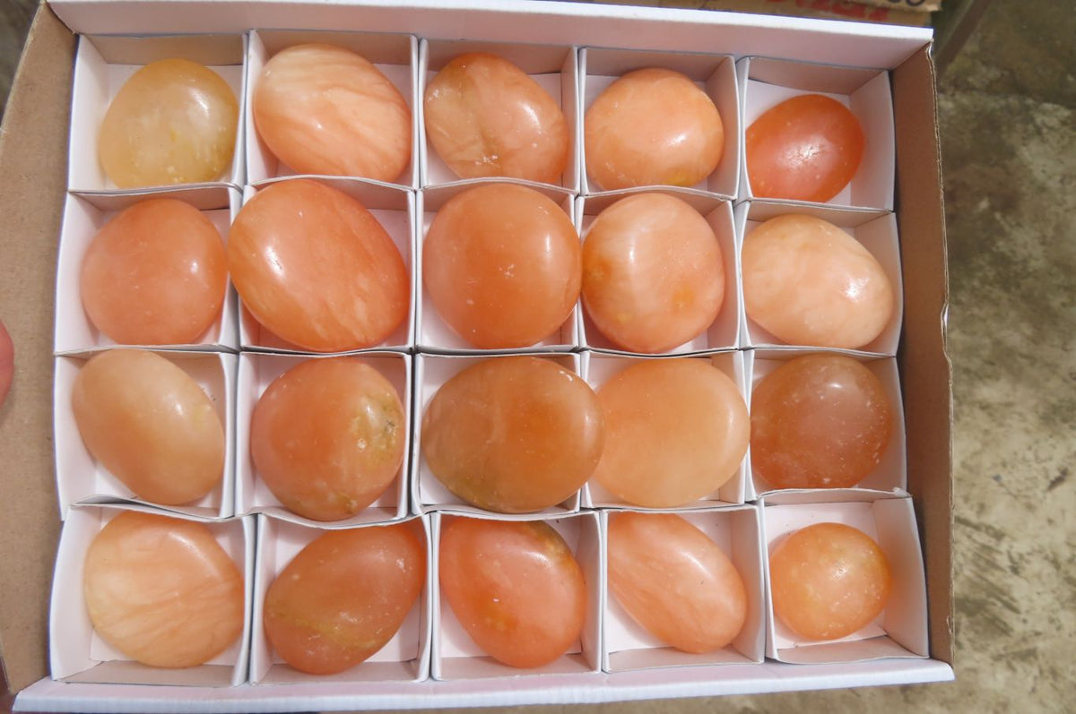 Polished Orange Twist Calcite Palm Stones x 20 From Madagascar - Toprock Gemstones and Minerals 