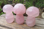 Polished Rose Quartz Mushroom Carvings x 6 From Madagascar - Toprock Gemstones and Minerals 
