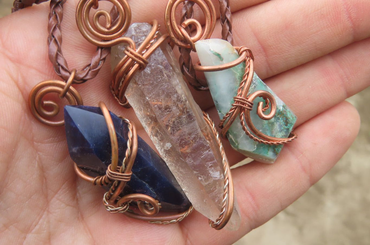 Hand Made Mixed Copper Wire Wrapped Pendants x 6 From Southern Africa - Toprock Gemstones and Minerals 