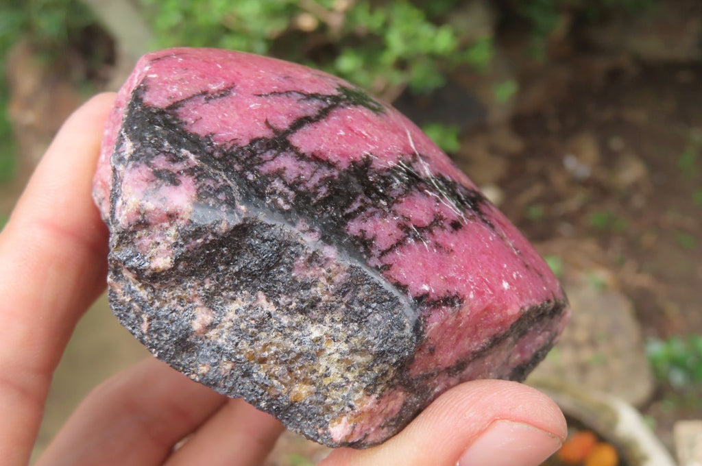 Polished On One Side Rhodonite x 5 From Madagascar - Toprock Gemstones and Minerals 