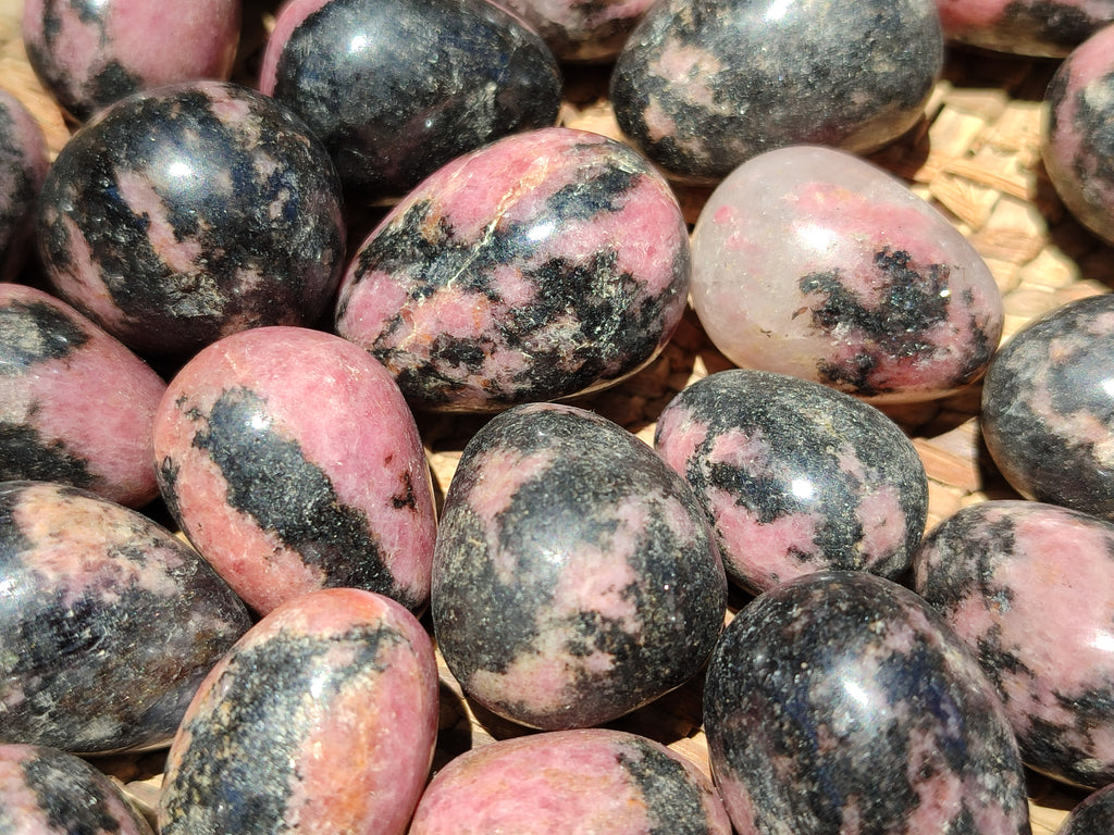 Polished Rhodonite Eggs x 35 From Ambindavato, Madagascar - Toprock Gemstones and Minerals 