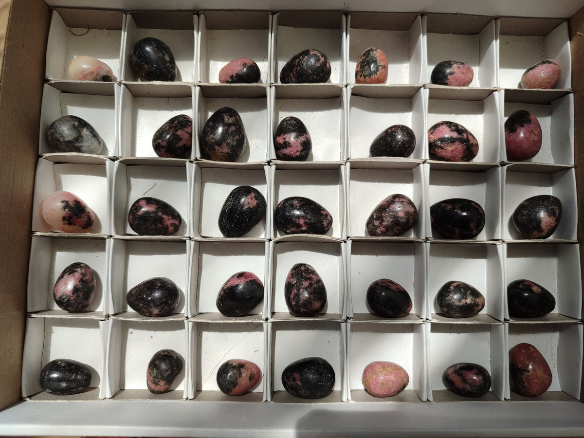 Polished Rhodonite Eggs x 35 From Ambindavato, Madagascar - Toprock Gemstones and Minerals 
