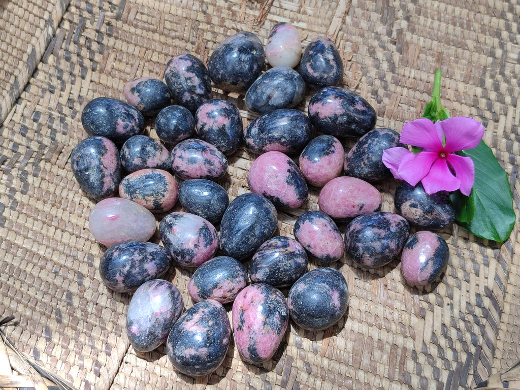 Polished Rhodonite Eggs x 35 From Ambindavato, Madagascar - Toprock Gemstones and Minerals 