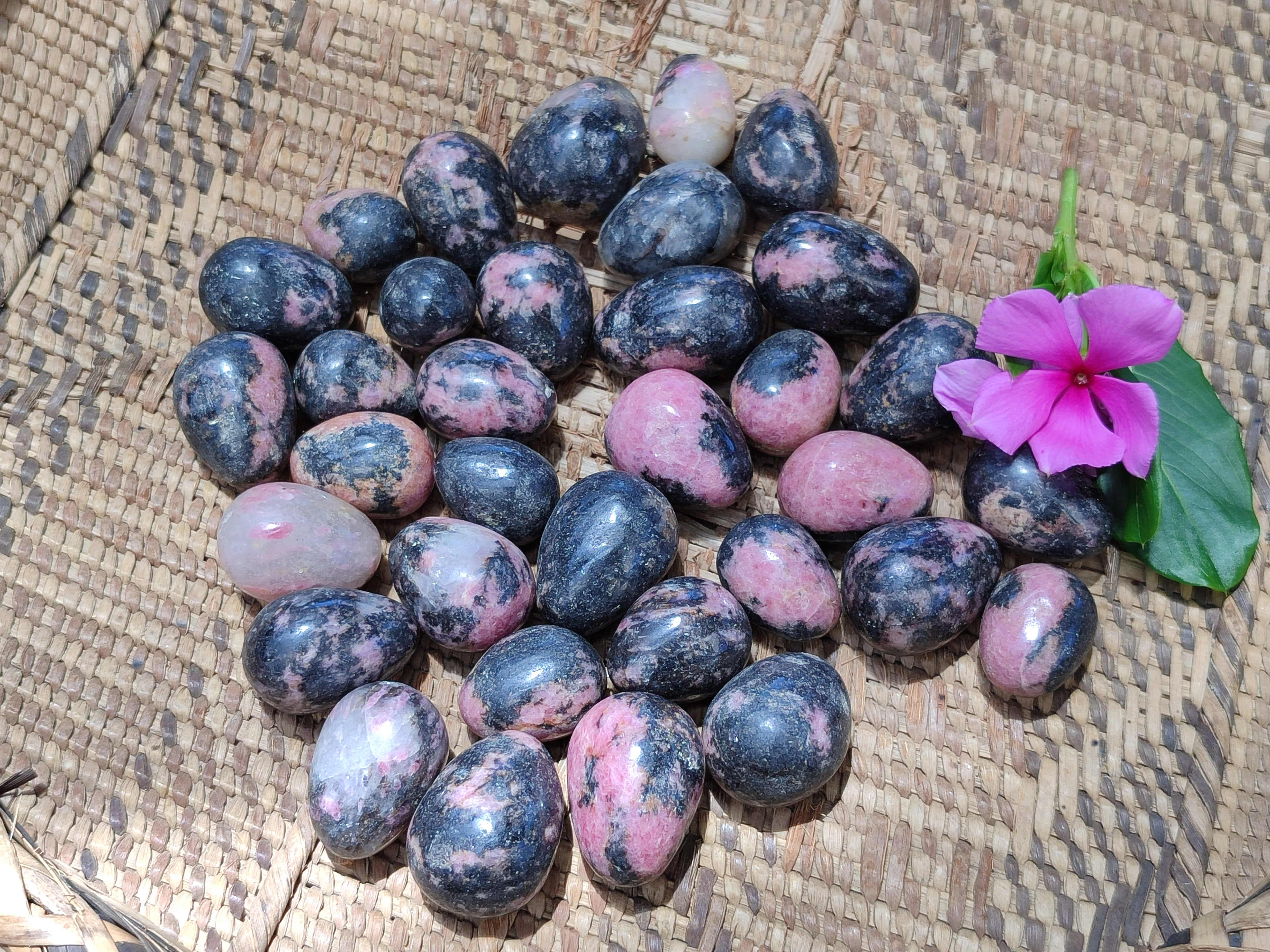 Polished Rhodonite Eggs x 35 From Ambindavato, Madagascar - Toprock Gemstones and Minerals 
