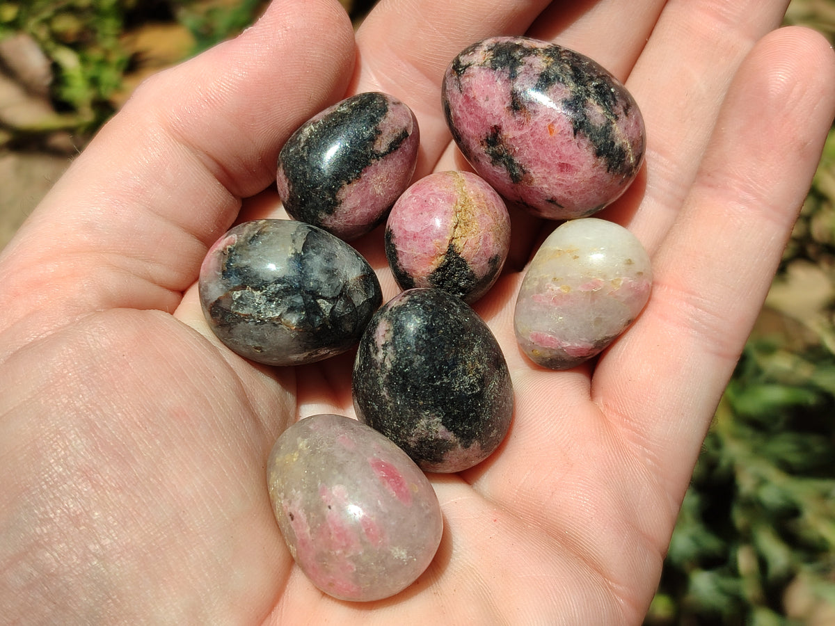 Polished Rhodonite Eggs x 35 From Ambindavato, Madagascar - Toprock Gemstones and Minerals 
