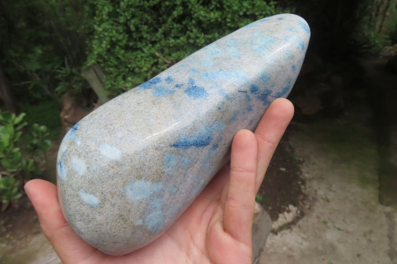 Polished Blue Spinel Spotted Quartz Standing Free Form x 1 From Madagascar - Toprock Gemstones and Minerals 