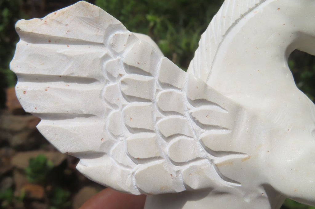 Hand Made White Marble Pegasus Carving x 1 From Zimbabwe - Toprock Gemstones and Minerals 