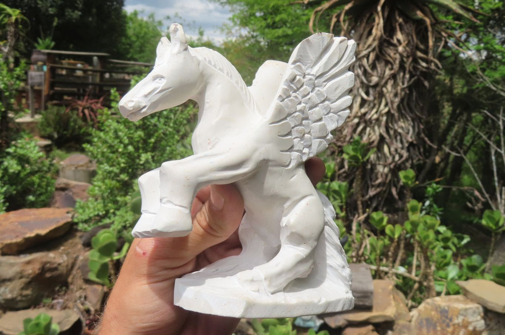 Hand Made White Marble Pegasus Carving x 1 From Zimbabwe - Toprock Gemstones and Minerals 
