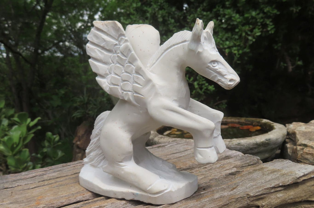 Hand Made White Marble Pegasus Carving x 1 From Zimbabwe - Toprock Gemstones and Minerals 