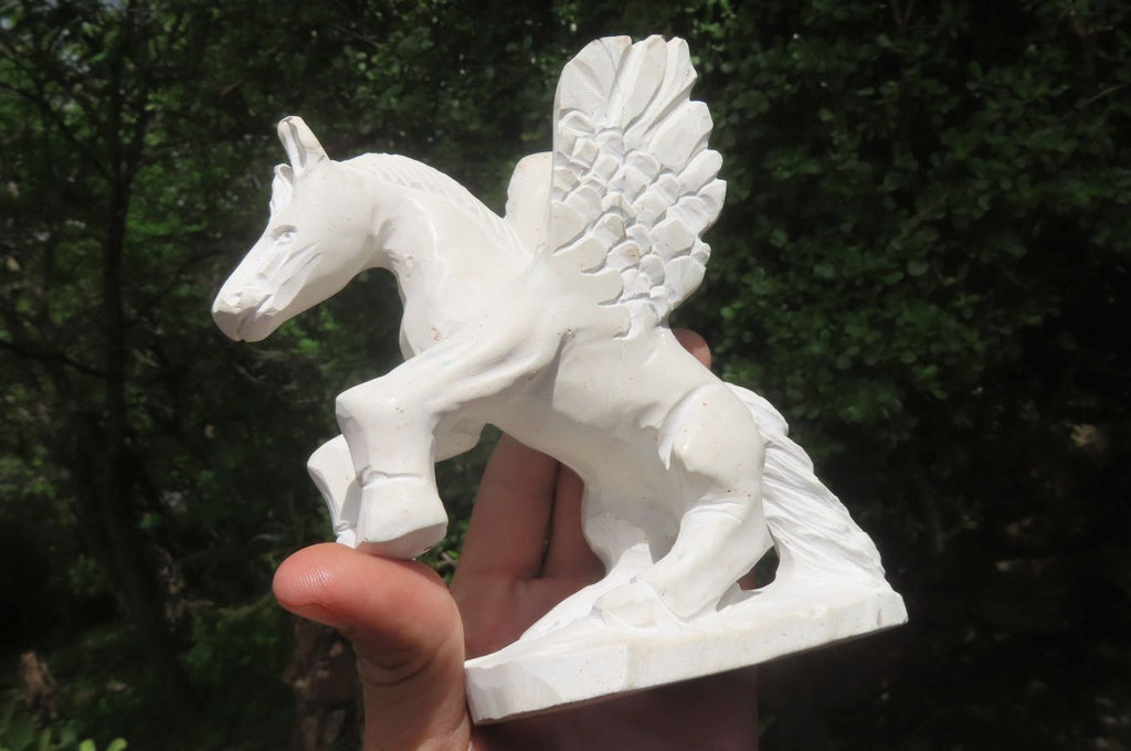 Hand Made White Marble Pegasus Carving x 1 From Zimbabwe - Toprock Gemstones and Minerals 