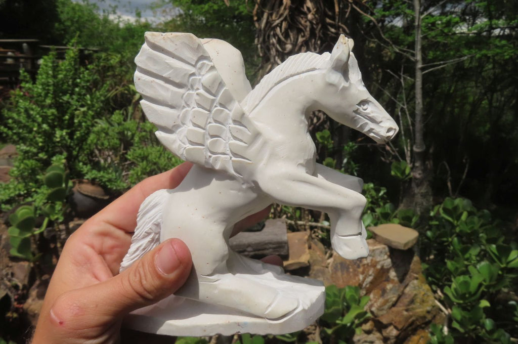 Hand Made White Marble Pegasus Carving x 1 From Zimbabwe - Toprock Gemstones and Minerals 