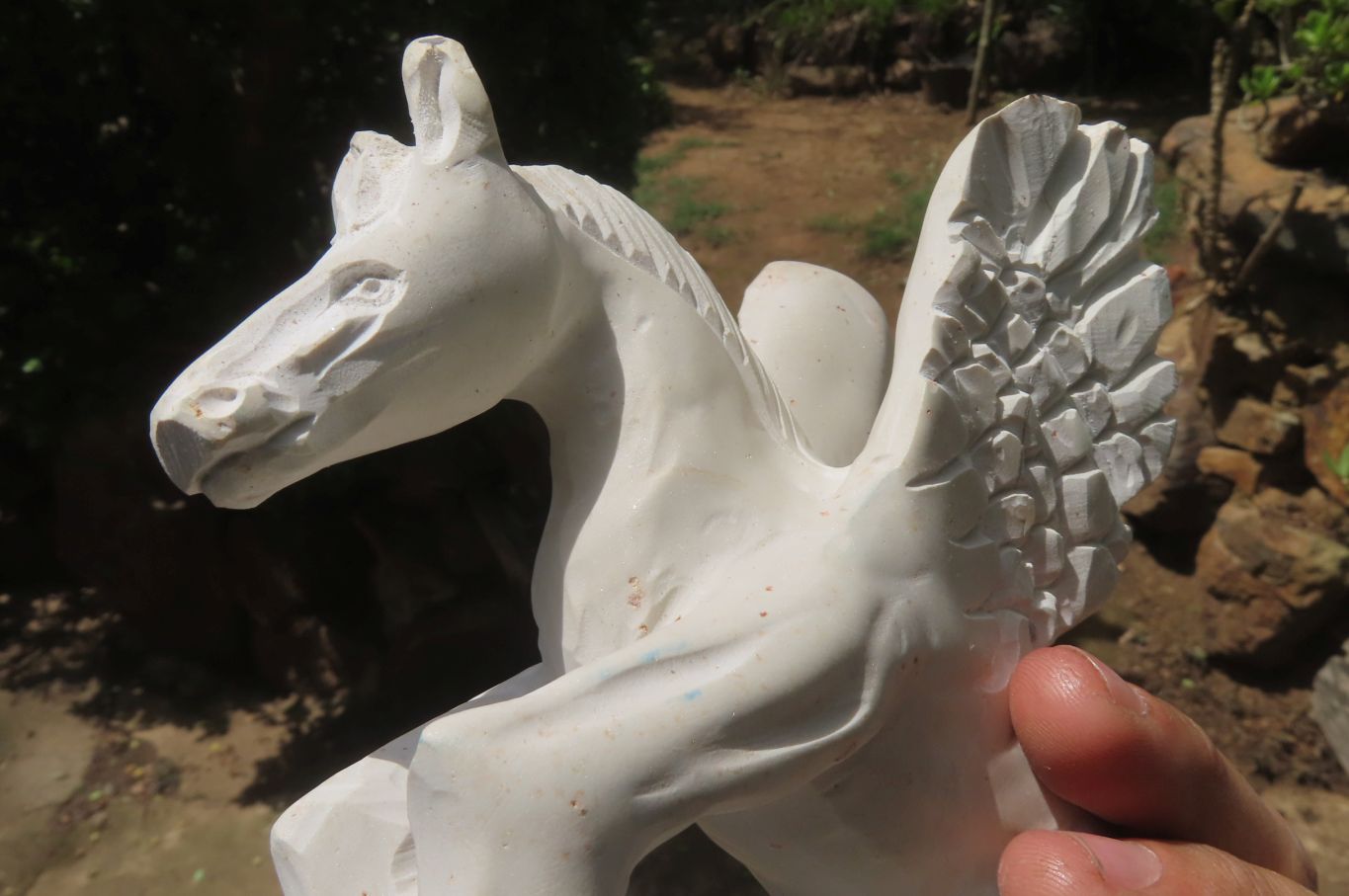Hand Made White Marble Pegasus Carving x 1 From Zimbabwe - Toprock Gemstones and Minerals 