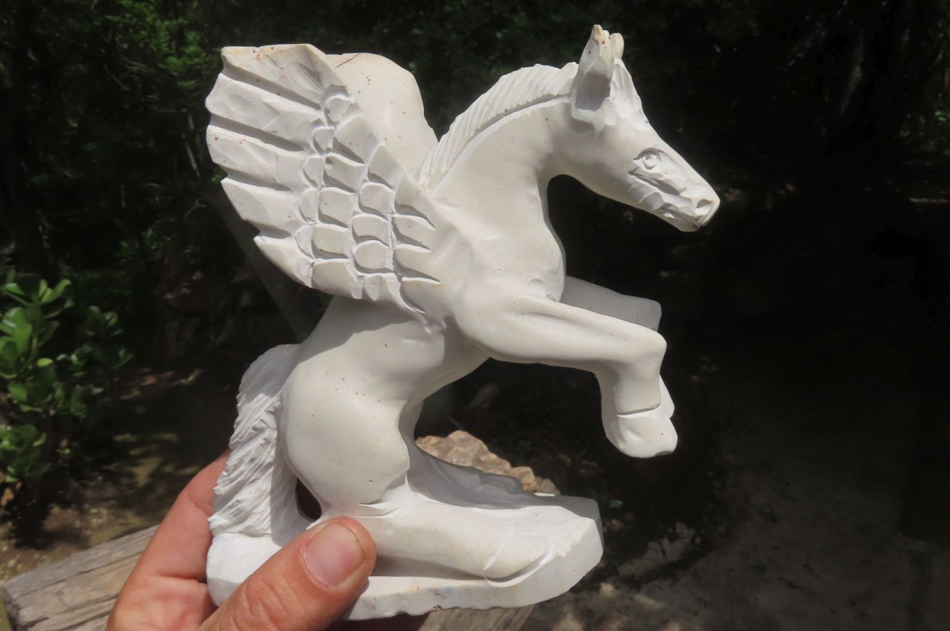 Hand Made White Marble Pegasus Carving x 1 From Zimbabwe - Toprock Gemstones and Minerals 