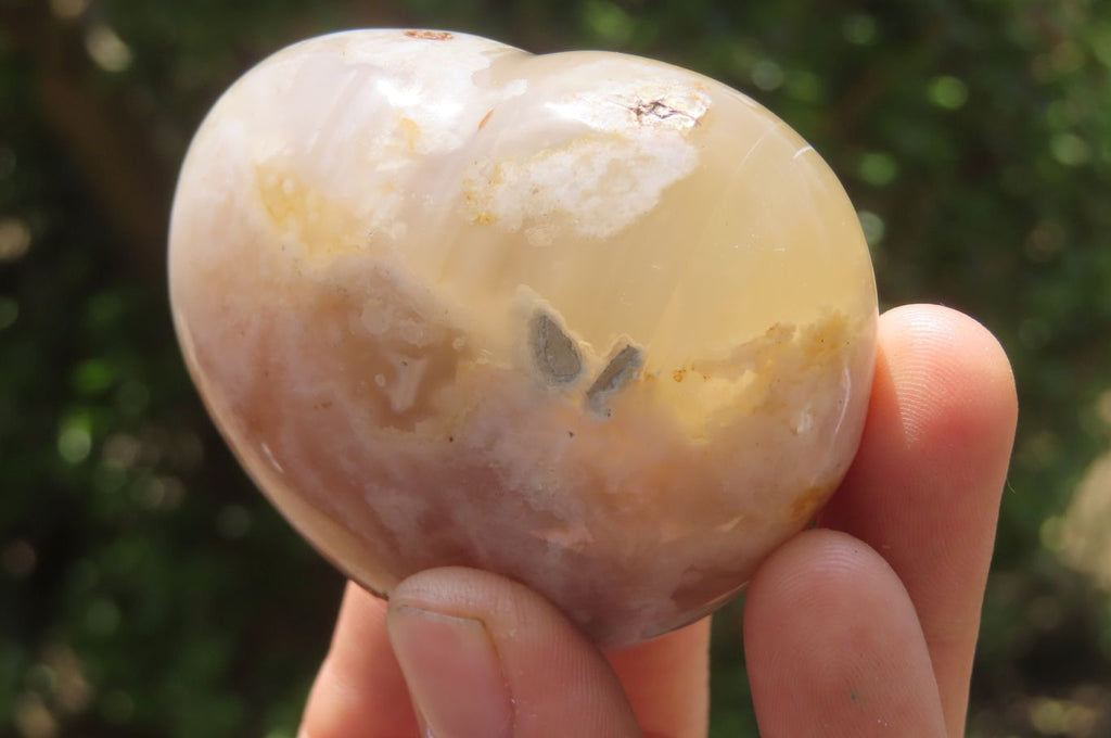 Polished Flower Agate Gemstone Hearts x 6 From Madagascar - Toprock Gemstones and Minerals 