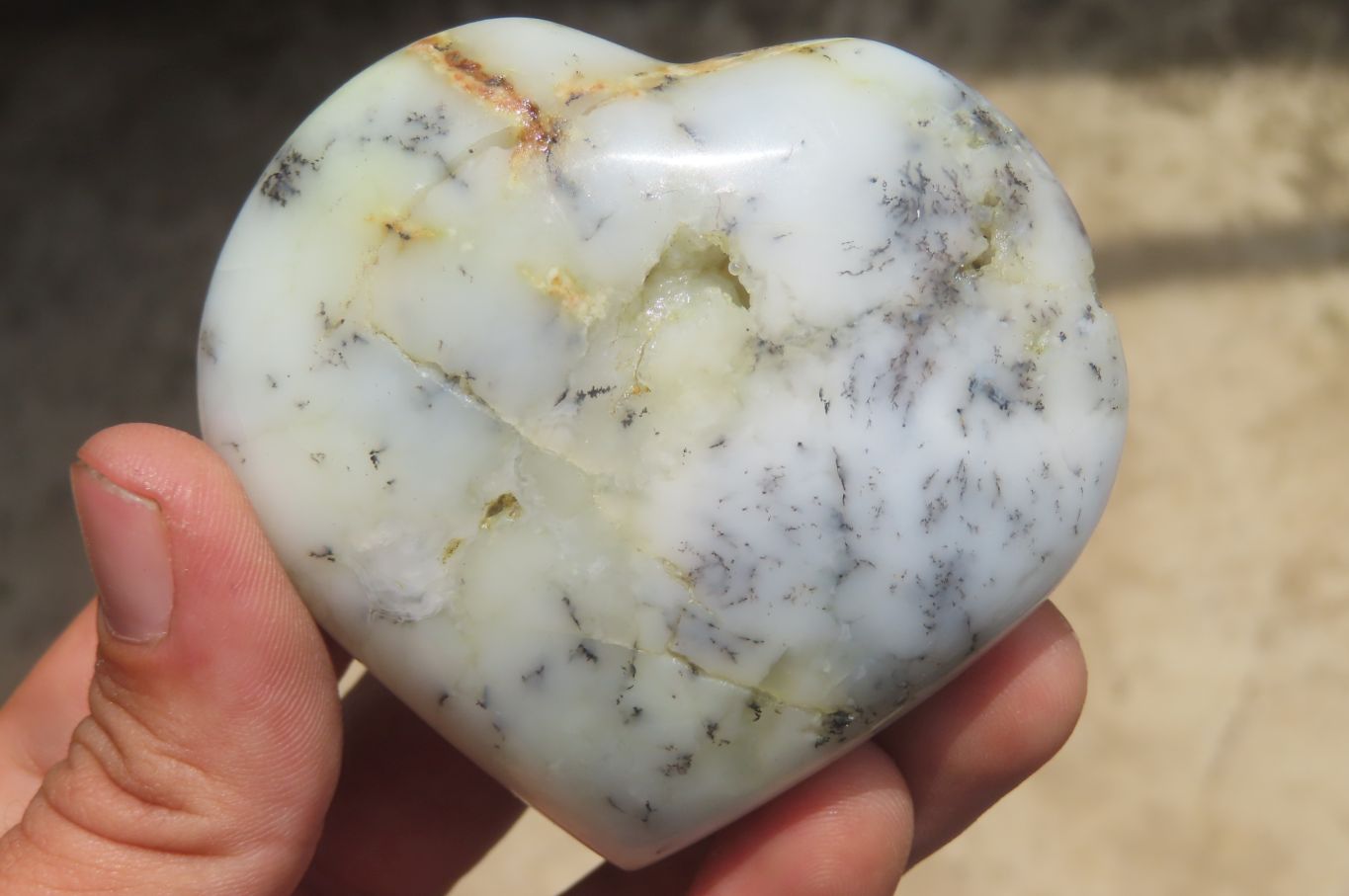 Polished Dendritic Opal Gemstone Hearts x 12 From Moralambo, Madagascar - Toprock Gemstones and Minerals 