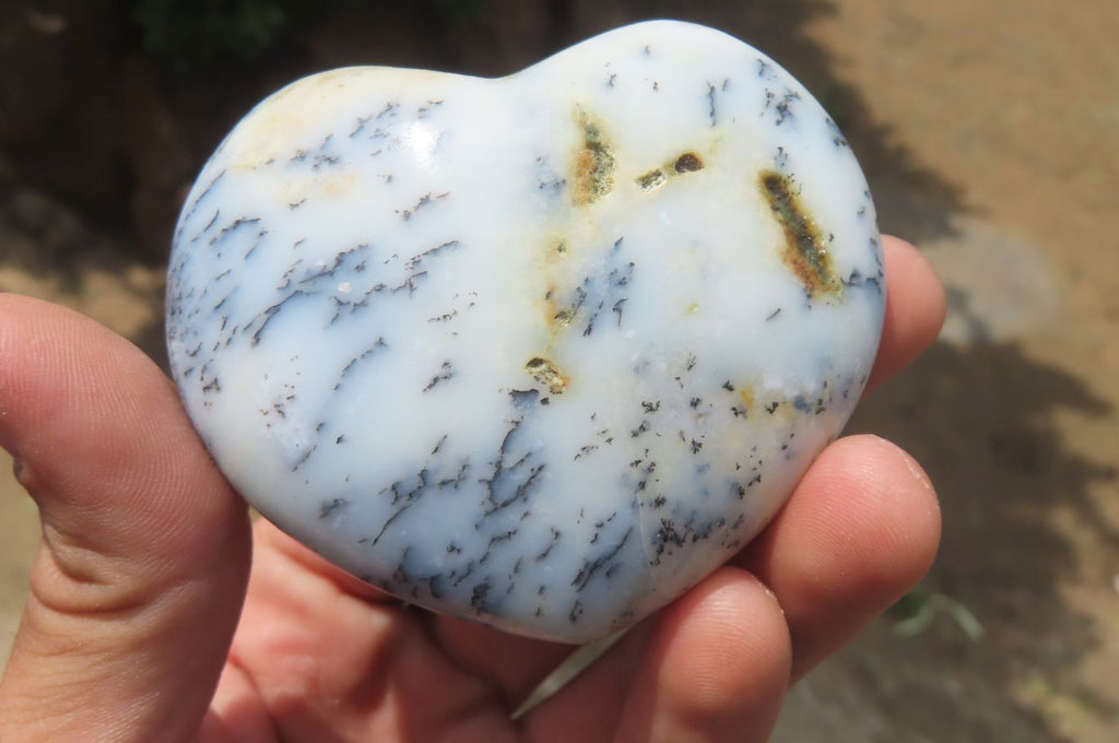 Polished Dendritic Opal Gemstone Hearts x 12 From Moralambo, Madagascar - Toprock Gemstones and Minerals 