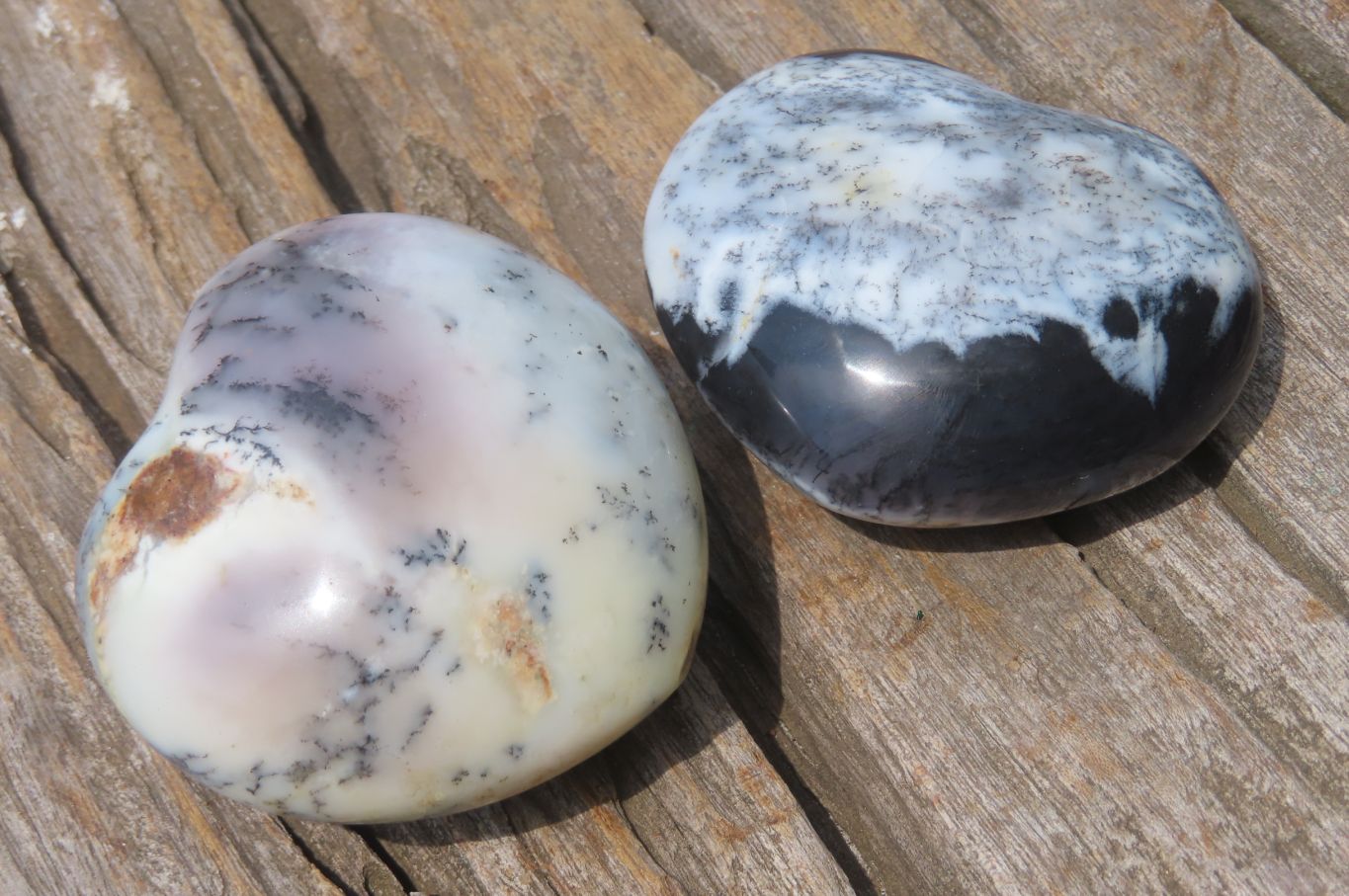 Polished Dendritic Opal Gemstone Hearts x 12 From Moralambo, Madagascar - Toprock Gemstones and Minerals 
