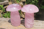 Polished Rose Quartz Mushroom Carvings x 2 From Madagascar - Toprock Gemstones and Minerals 