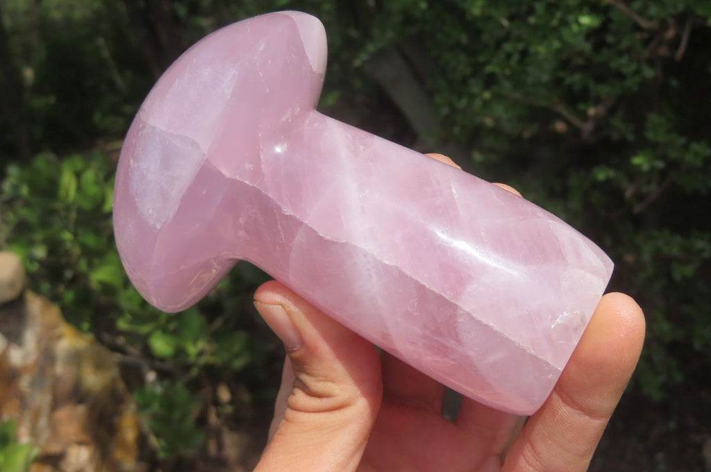 Polished Rose Quartz Mushroom Carvings x 2 From Madagascar - Toprock Gemstones and Minerals 