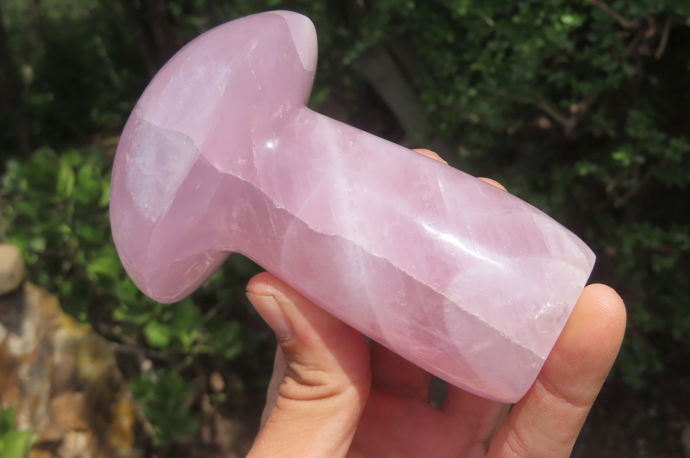 Polished Rose Quartz Mushroom Carvings x 2 From Madagascar - Toprock Gemstones and Minerals 