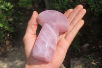 Polished Rose Quartz Mushroom Carvings x 2 From Madagascar - Toprock Gemstones and Minerals 
