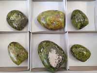 Polished Green Opal Standing Free Forms x 6 From Antsirabe, Madagascar - Toprock Gemstones and Minerals 