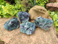 Natural Watermelon Fluorite Cobbed Specimens x 4 From Uis, Namibia