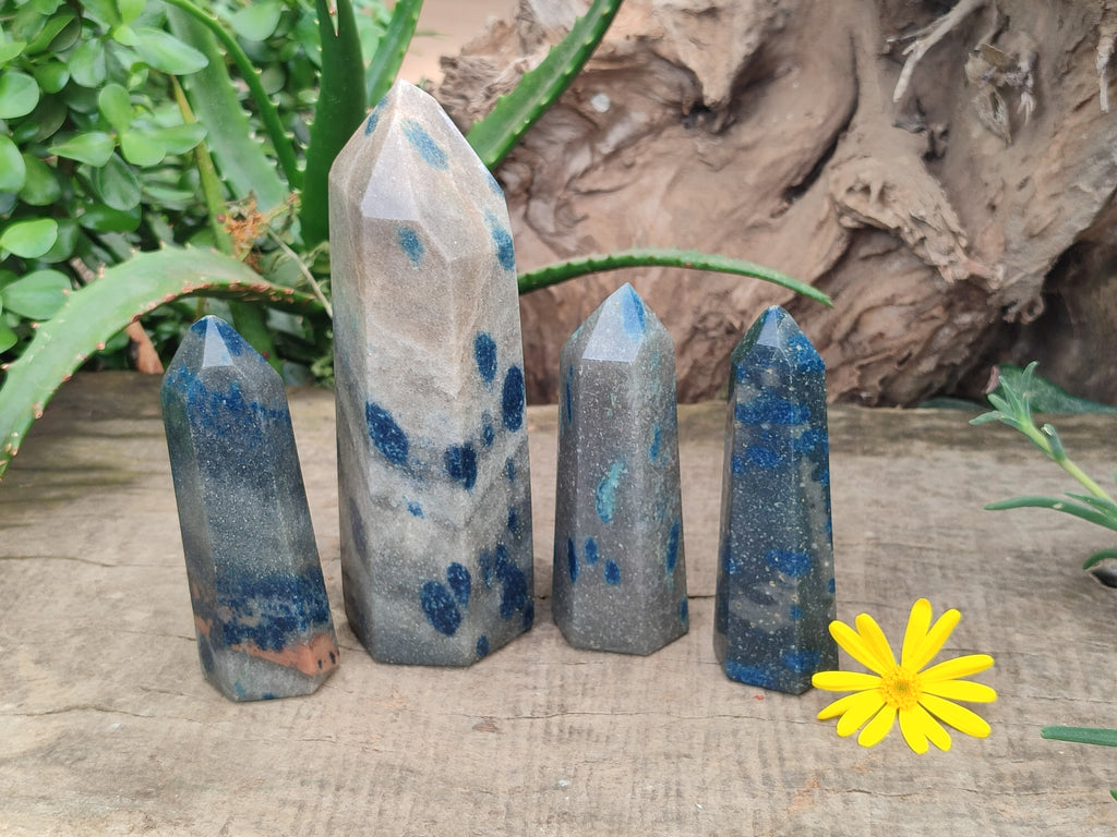 Polished Blue Spotted Spinel Quartz Points x 4 From Madagascar - Toprock Gemstones and Minerals 