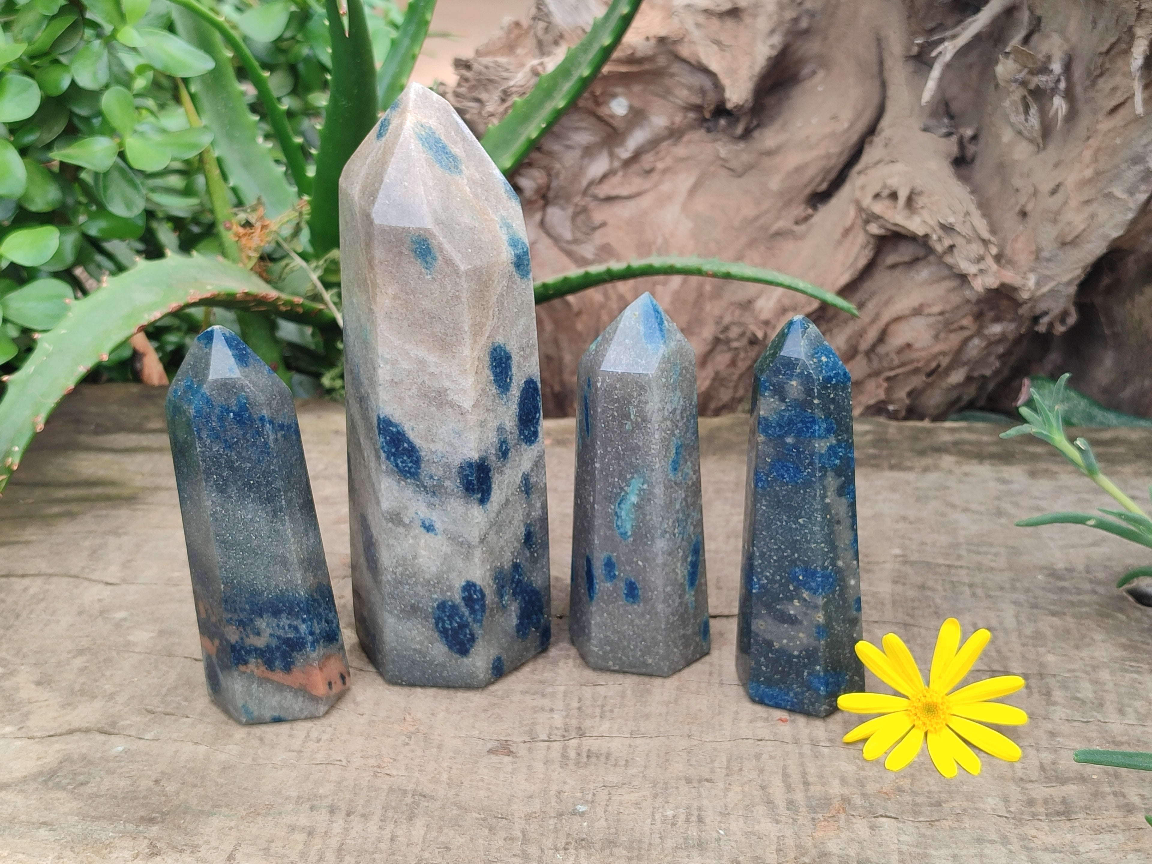 Polished Blue Spotted Spinel Quartz Points x 4 From Madagascar - Toprock Gemstones and Minerals 
