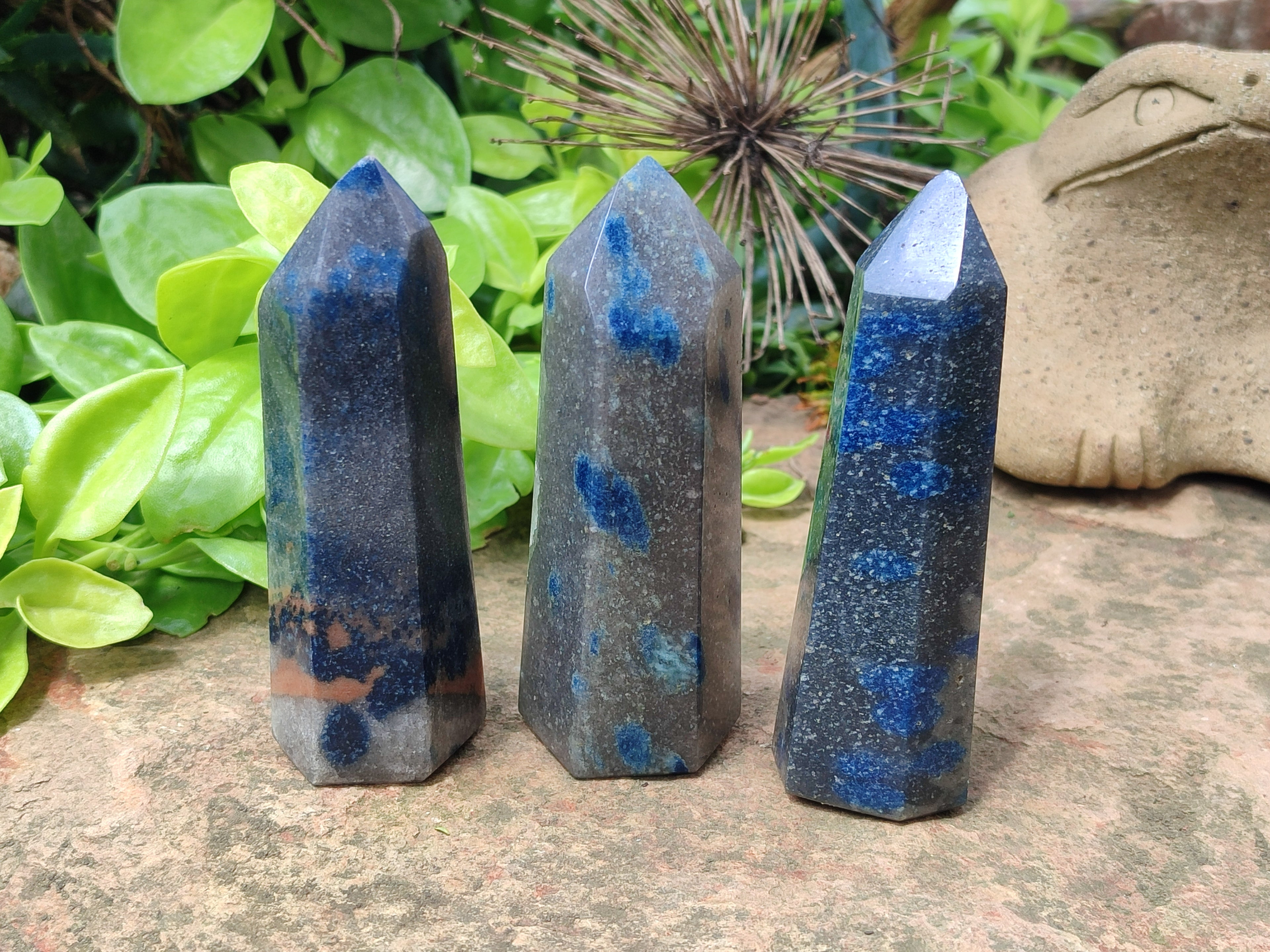 Polished Blue Spotted Spinel Quartz Points x 4 From Madagascar - Toprock Gemstones and Minerals 