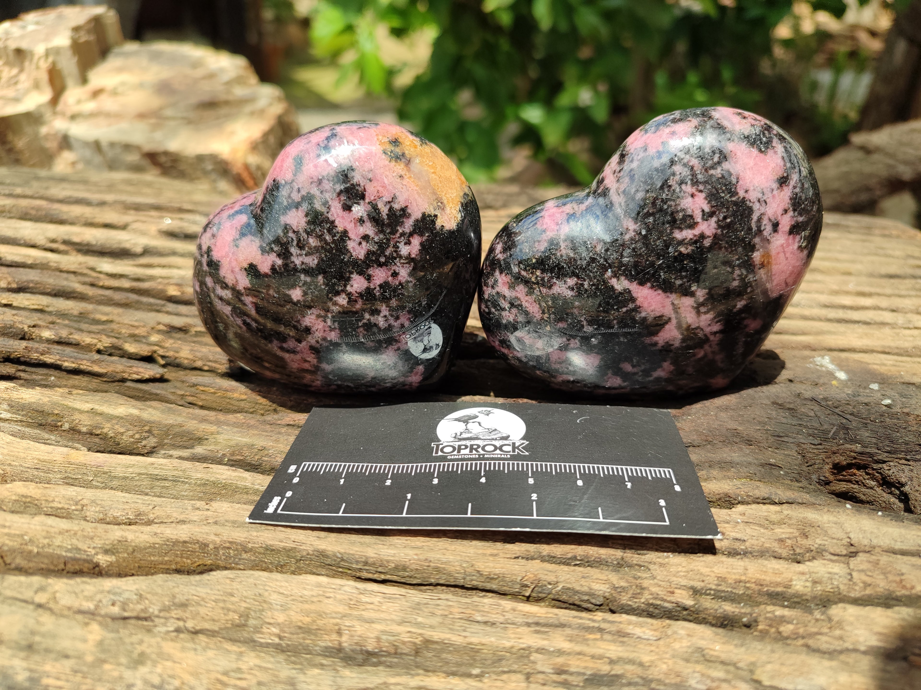 Polished Rhodonite Hearts x 4 From Ambindavato, Madagascar - Toprock Gemstones and Minerals 