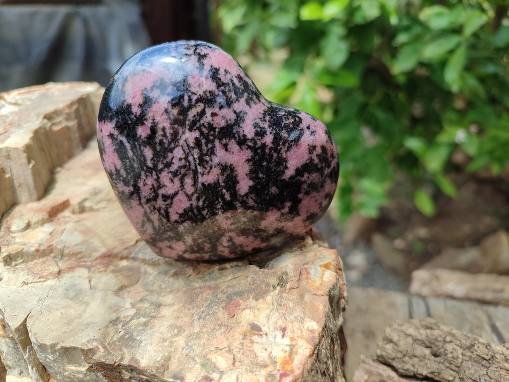 Polished Rhodonite Hearts x 4 From Ambindavato, Madagascar - Toprock Gemstones and Minerals 