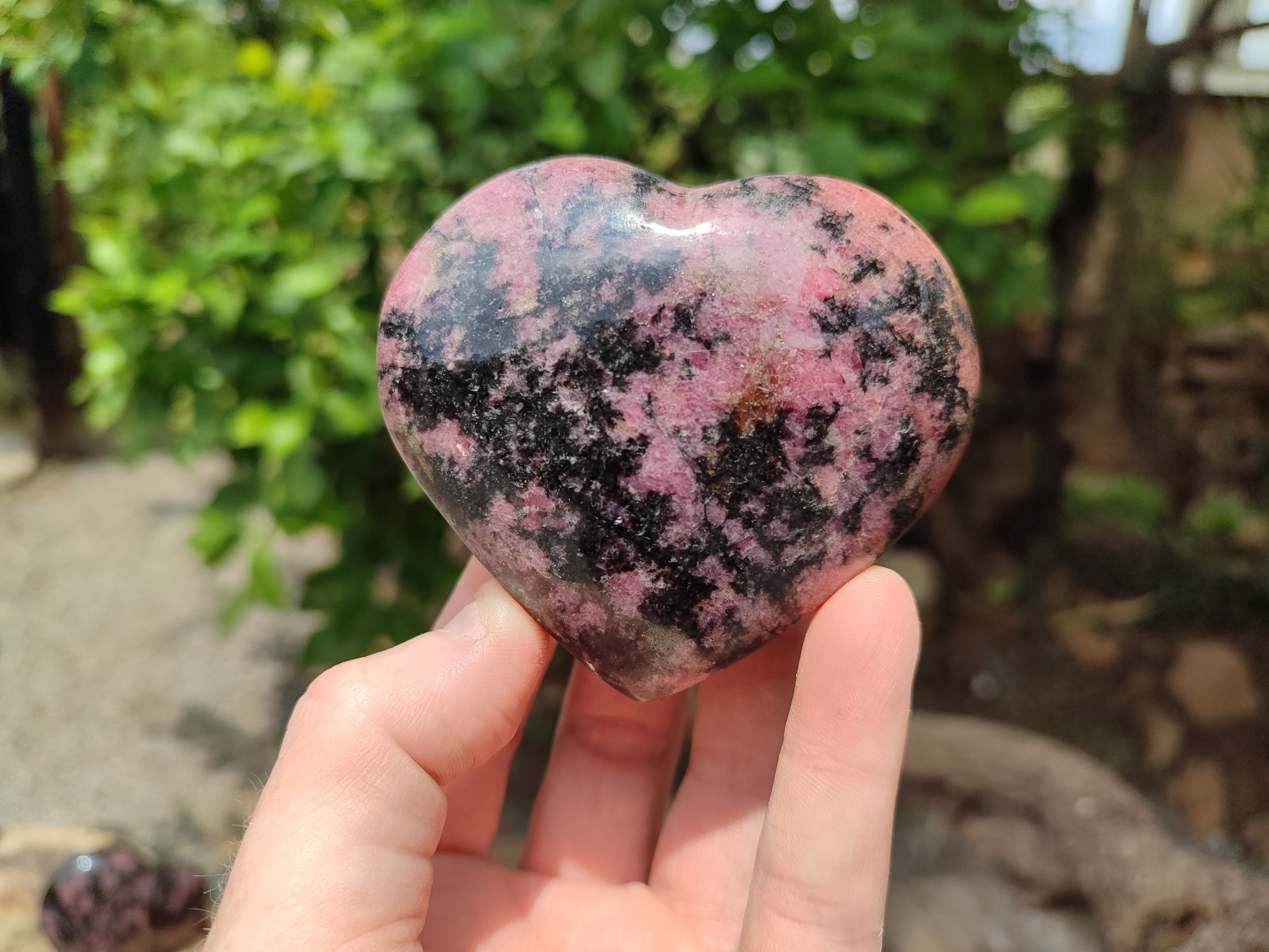 Polished Rhodonite Hearts x 4 From Ambindavato, Madagascar - Toprock Gemstones and Minerals 