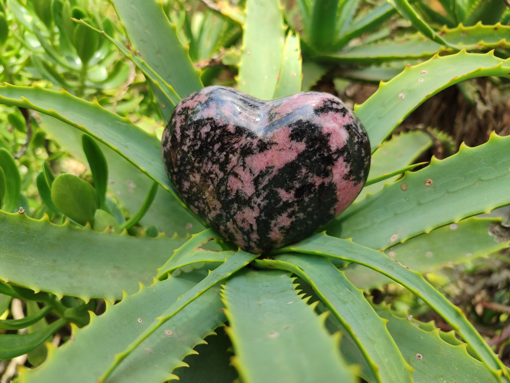 Polished Rhodonite Hearts x 4 From Ambindavato, Madagascar - Toprock Gemstones and Minerals 