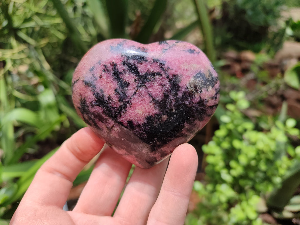 Polished Rhodonite Hearts x 4 From Ambindavato, Madagascar - Toprock Gemstones and Minerals 
