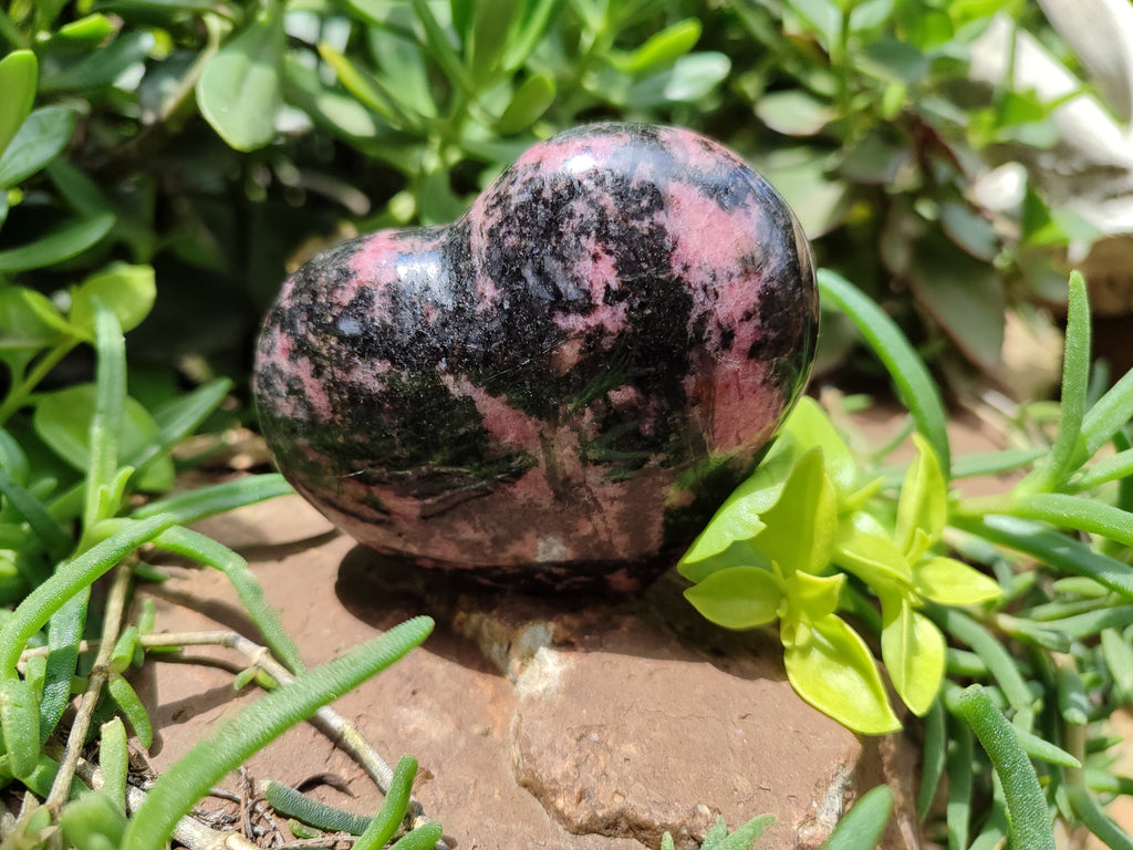 Polished Rhodonite Hearts x 4 From Ambindavato, Madagascar - Toprock Gemstones and Minerals 