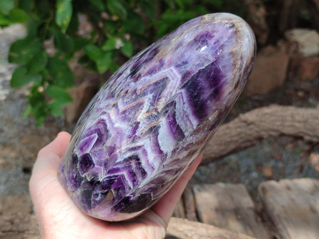 Polished XL Chevron Amethyst Standing Free Form x 1 from Zambia - Toprock Gemstones and Minerals 