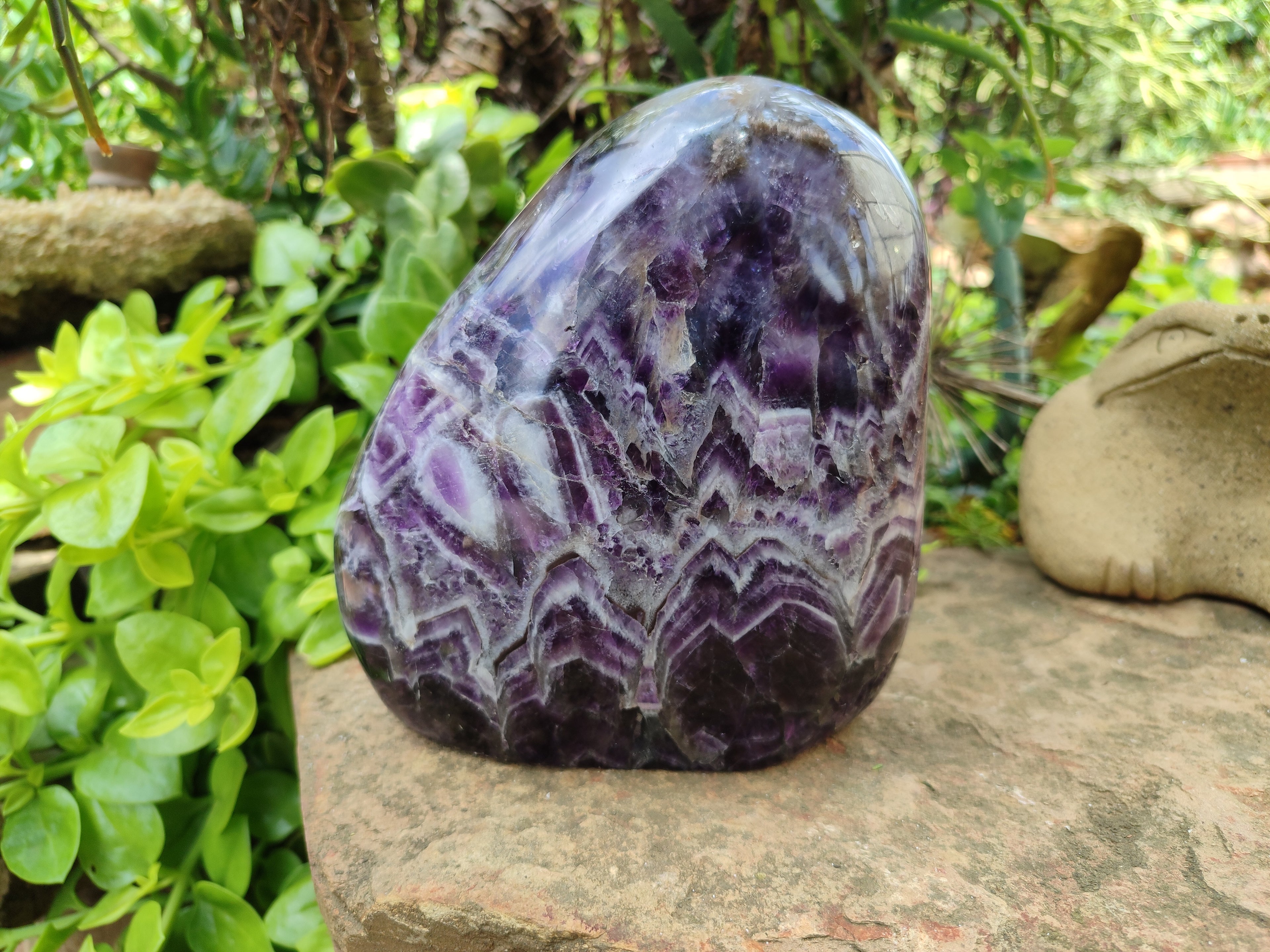 Polished XL Chevron Amethyst Standing Free Form x 1 from Zambia - Toprock Gemstones and Minerals 