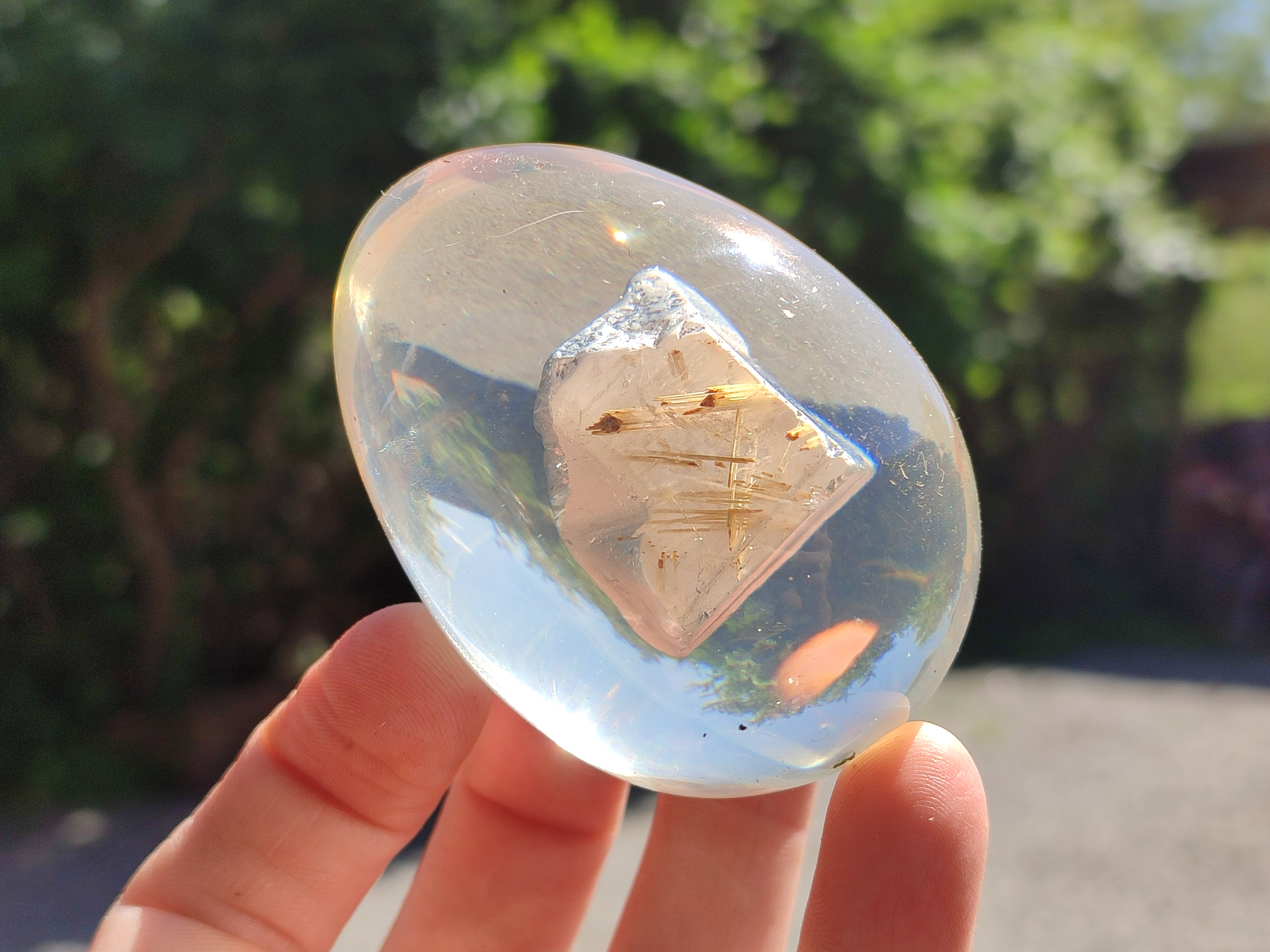 Polished Extra Rare 1980's Rutile Quartz In Resin Egg - Sold Per Item - From Brazil - Toprock Gemstones and Minerals 