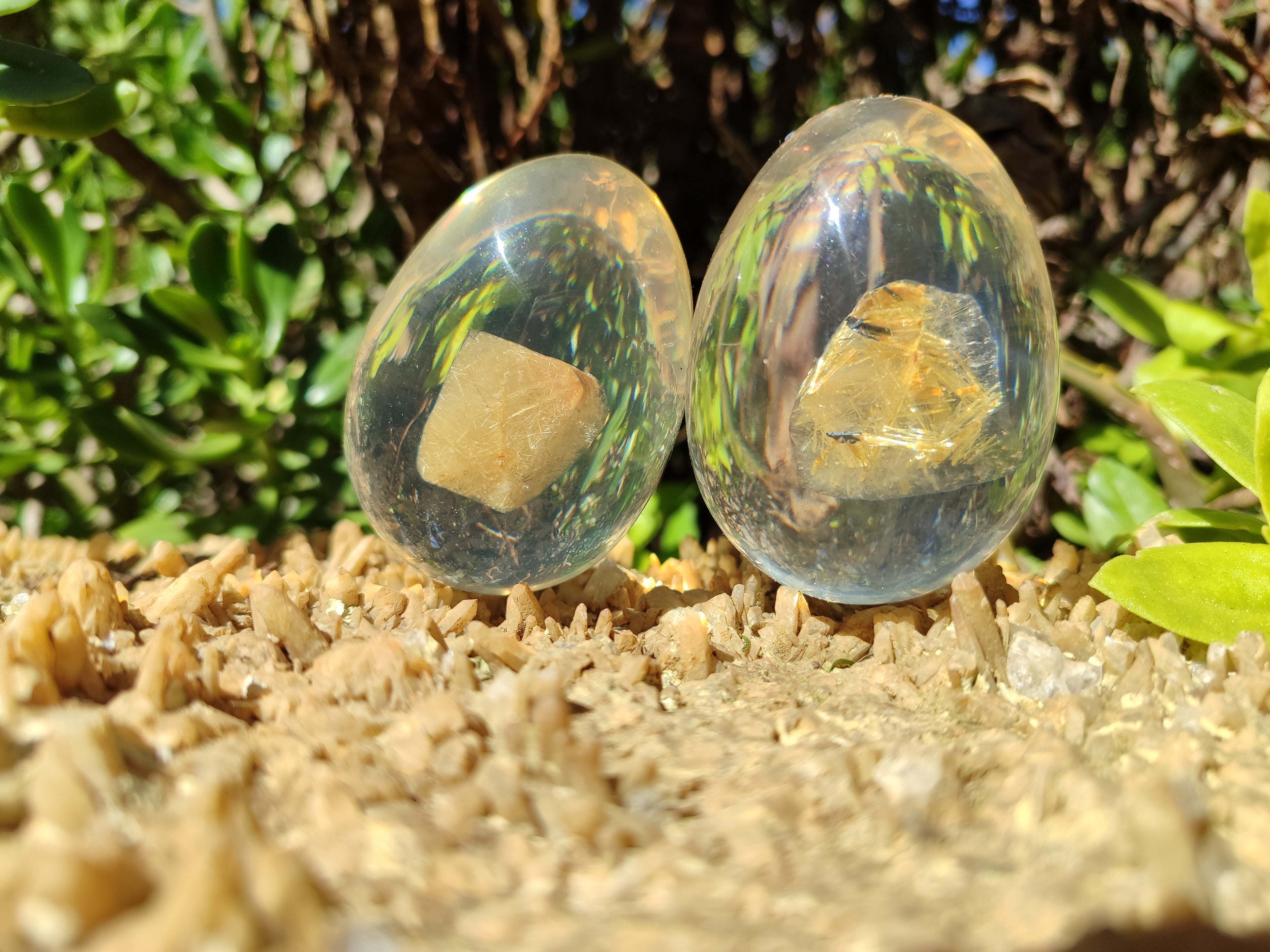Polished Extra Rare 1980's Rutile Quartz In Resin Egg - Sold Per Item - From Brazil - Toprock Gemstones and Minerals 