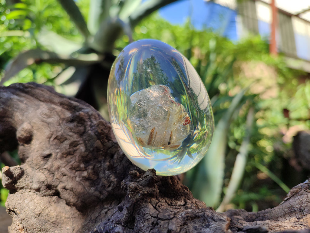 Polished Extra Rare 1980's Rutile Quartz In Resin Egg - Sold Per Item - From Brazil - Toprock Gemstones and Minerals 