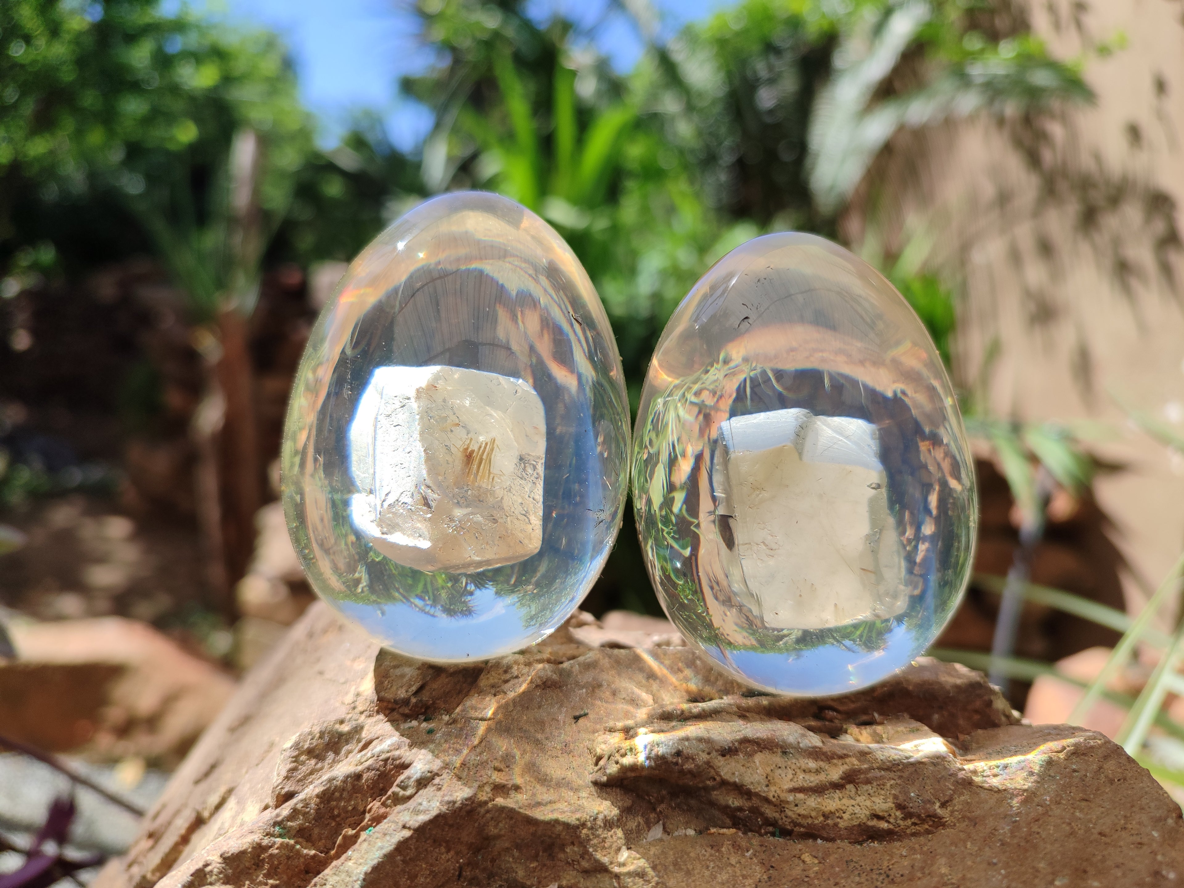 Polished Extra Rare 1980's Rutile Quartz In Resin Egg - Sold Per Item - From Brazil - Toprock Gemstones and Minerals 
