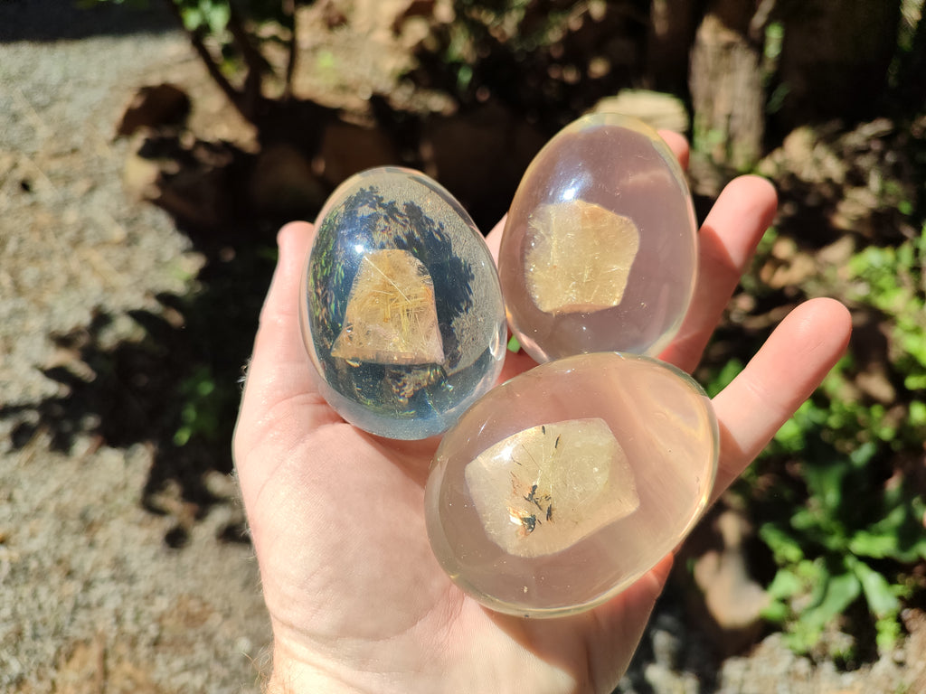 Polished Extra Rare 1980's Rutile Quartz In Resin Egg - Sold Per Item - From Brazil - Toprock Gemstones and Minerals 